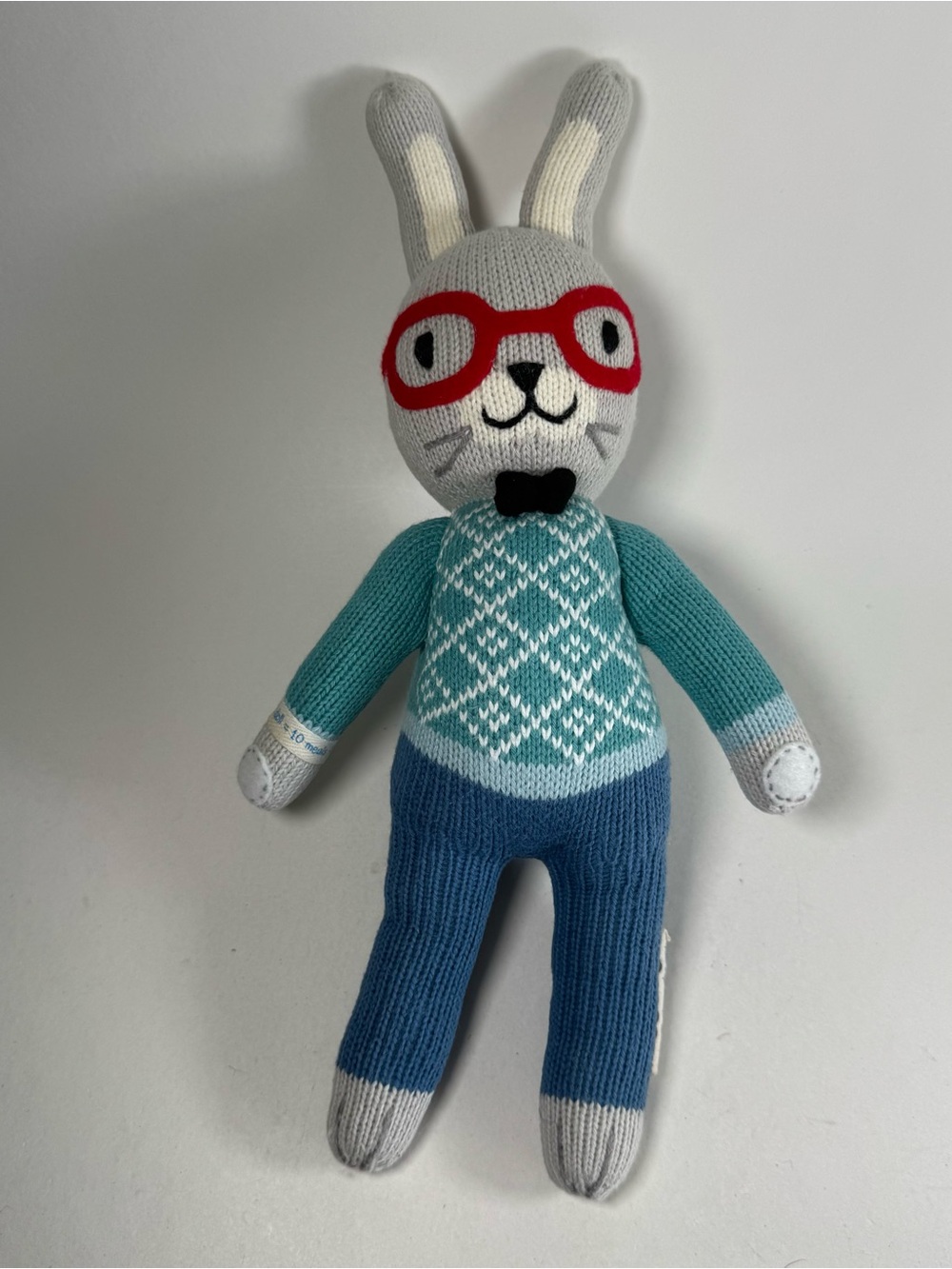 Cuddle And Kind Plush Benedict Boy Bunny Glasses Blue Teal Grey 15" 2018 Knit